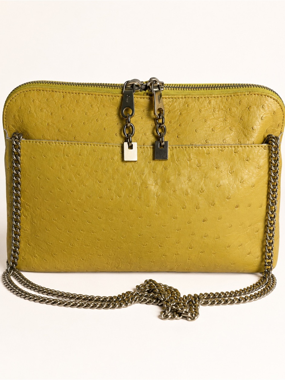 Vintage Chloé Ostrich Leather Mustard Yellow Chain Shoulder Bag
